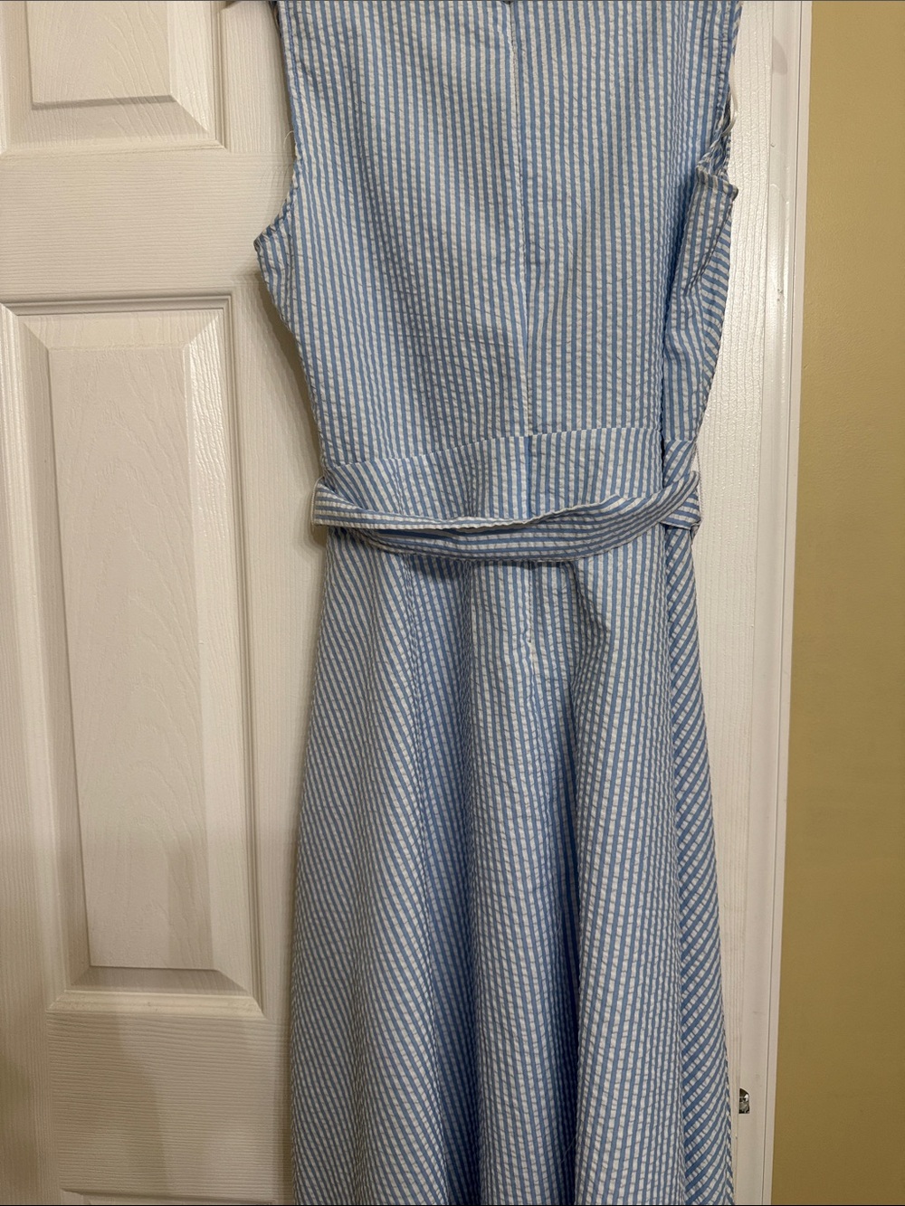 Tommy Hilfiger Light Blue and White Striped Midi Wrap Dress - Picture 4 of 5